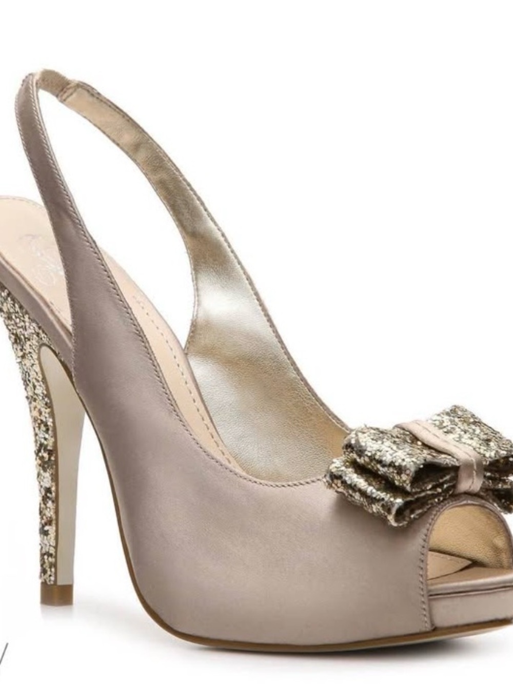 Disney Glass Slipper Collection Satin Peep Toe Slingback Heels Gold 7.5 Bridal